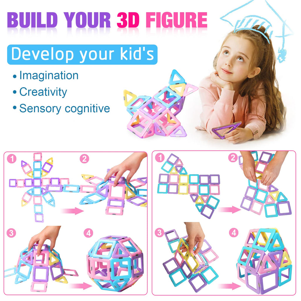 Tolnetr Magnetic Tiles Toys for 3 4 5 6 7 8+ Year Old Boys Girls Upgrade Macaron Castle Blocks Building Set for Toddlers STEM Creativity/Educational Toys for Kids Age 3-6 Christmas Birthday Gifts