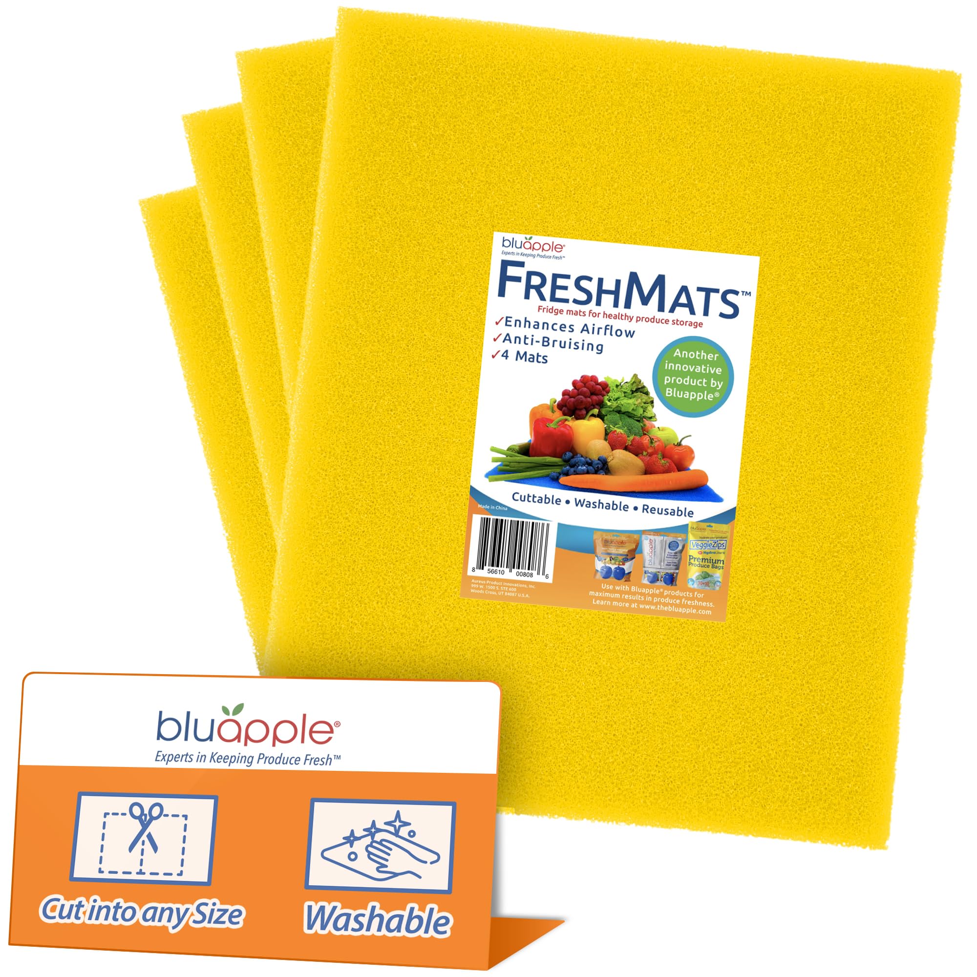 Bluapple FreshMats, Refrigerator Bin Liner, Fridge Drawer Mats, Crisper Life Extender Liner Keeps Produce Fresh Longer, Anti-Bruising, for Air Circulation, Washable & Reusable (4-Mats, 12x15, Black)