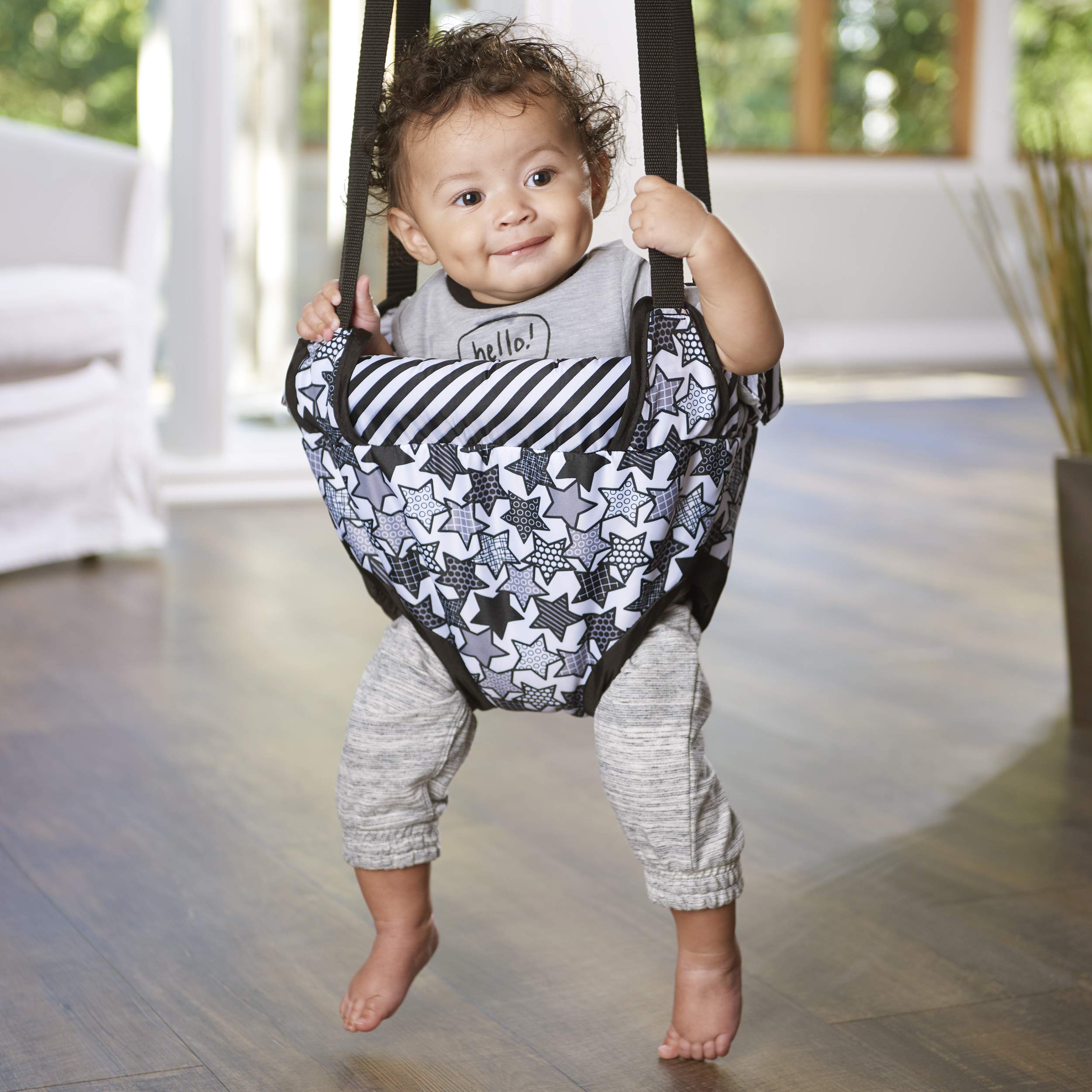 Evenflo Exersaucer Johnny Jumper Featuring Easy-to-Use Clamp Attachment for Quick and Tool-Free Set Up and Adjustable Straps to Customize The Height for Your Child, Owl