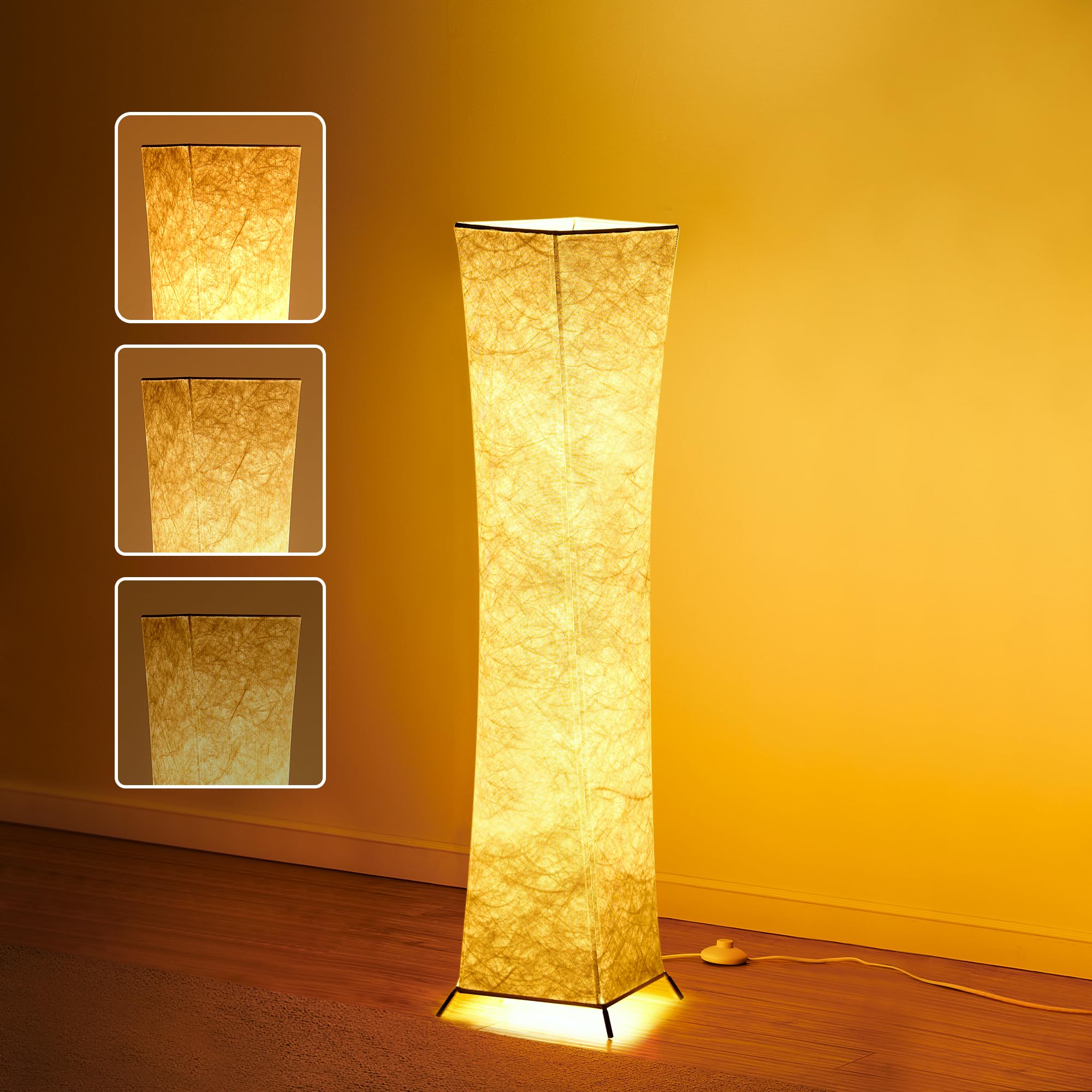 chiphy Floor Lamp, Dimmable 39" (XS) Tall Standing Lamp, 3 Levels Adjustable Brightness 12Wx2 LED Bulbs, Column Floor Light w/White Fabric Shade, Home Decor for Living Room, Bedroom, Kids Room