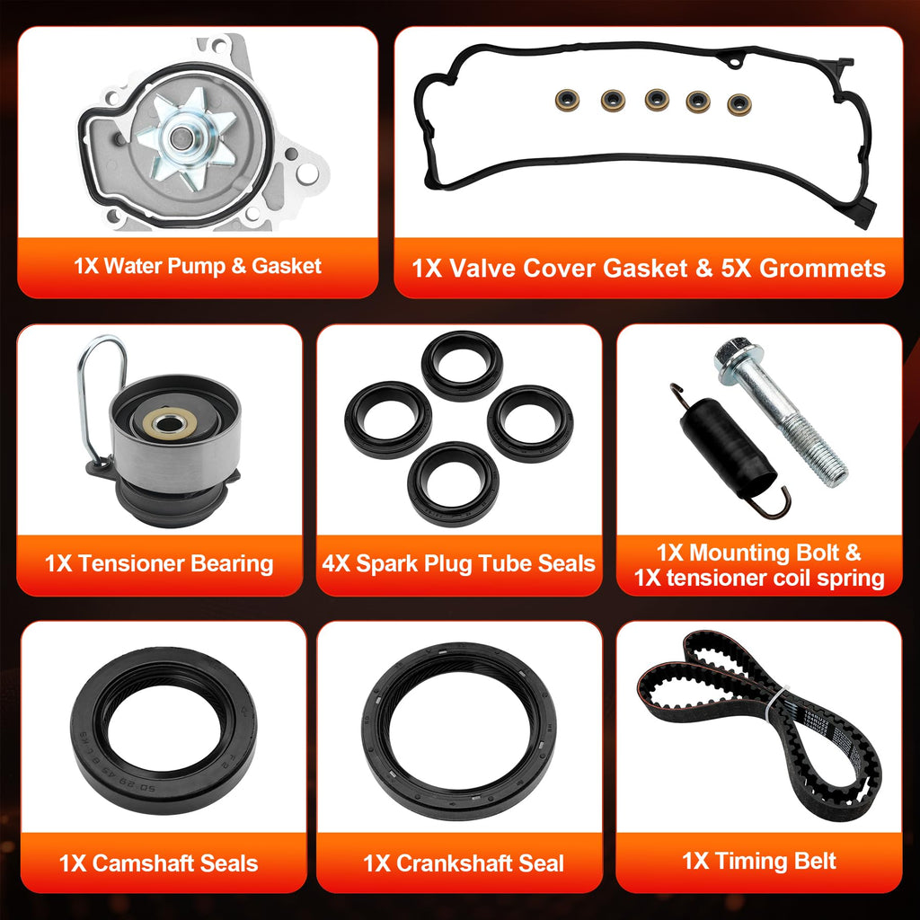 Engine Timing Belt Kit with Water Pump | Compatible With 1987-2001 Toyota Camry Celica RAV4 MR2 Solara 2.0L 2.2L 3SFE 5SFE L4 DOHC 16V | Replaces# TBK138, TCKWP199