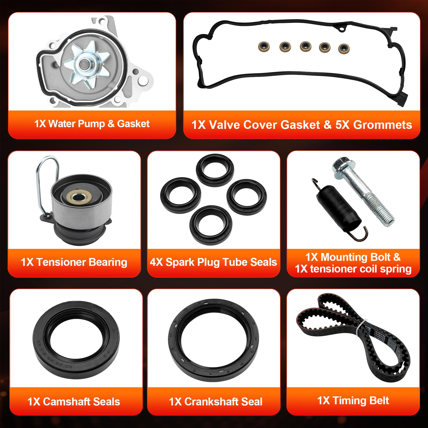 Engine Timing Belt Kit with Water Pump | Compatible With 1987-2001 Toyota Camry Celica RAV4 MR2 Solara 2.0L 2.2L 3SFE 5SFE L4 DOHC 16V | Replaces# TBK138, TCKWP199