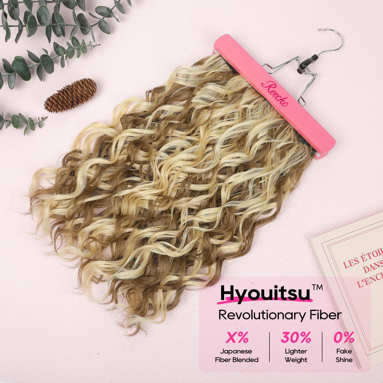REECHO Curly Hair Extensions, 4PCS 16 inch Clip in Hair Extensions Lace Weft Short Curly Hair Extensions Clip Ins Invisible Natural Hairpieces for Women, Ash Blonde with Highlights