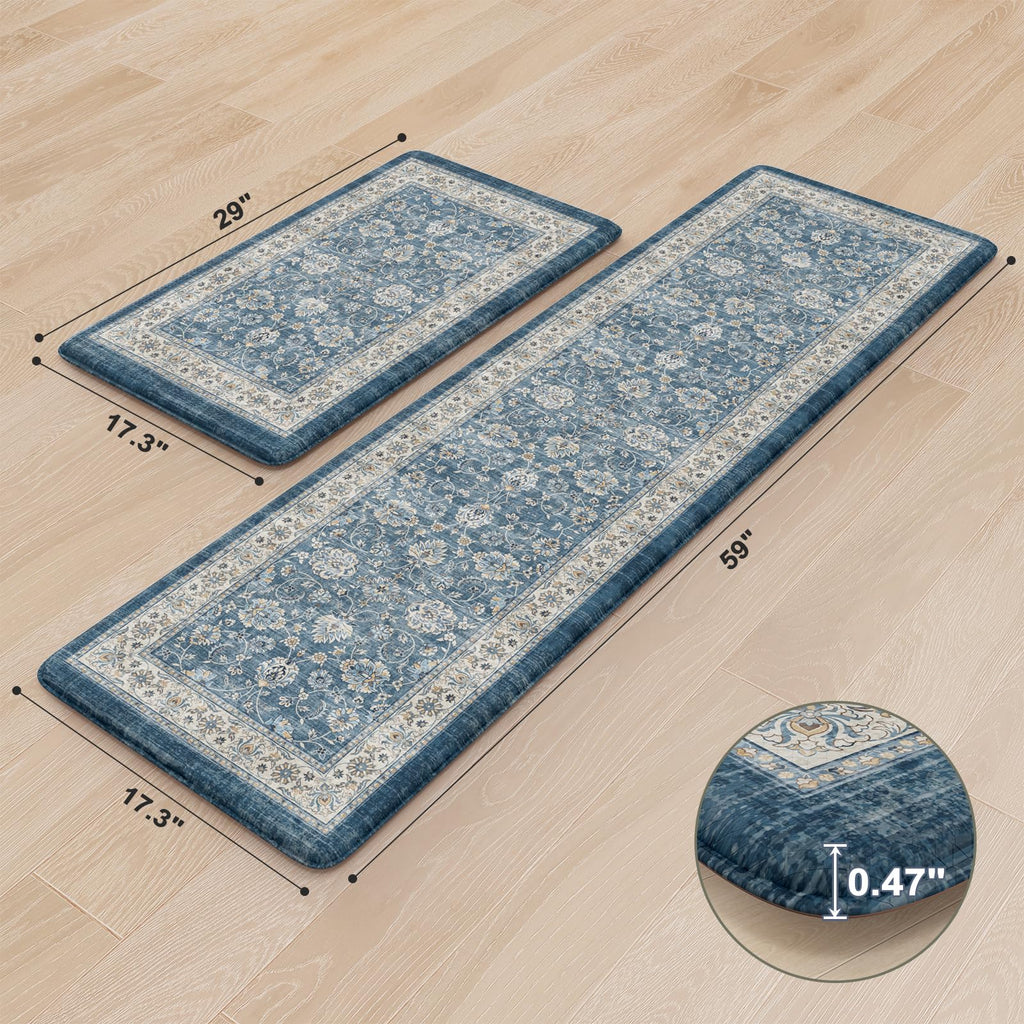 KIMODE Anti Fatigue Kitchen Mats 17"x47"+17"x29", Farmhouse Kitchen Rugs Sets of 2, Cushioned Non Skid Kitchen Mats for Floor, Comfort Kitchen Floor Mats for Sink Laundry Desk Black