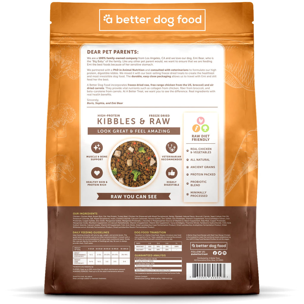 A Better Dog Food | Chicken Dry Dog Food | Raw You Can See | High Protein Kibble + Freeze Dried Raw Dog Food