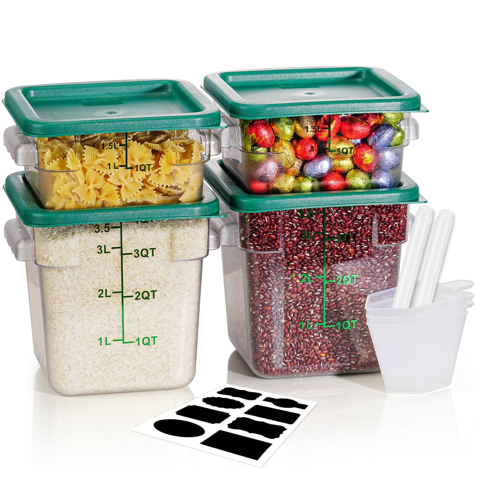 4QT NSF Food Storage Containers: 8 PCS [Food Grade][Hot&Cold Resistant] Commercial Clear Food Storage Containers with Lids for Restaurant Kitchen Proof Dough, Measuring Spoons Included(BPA FREE)