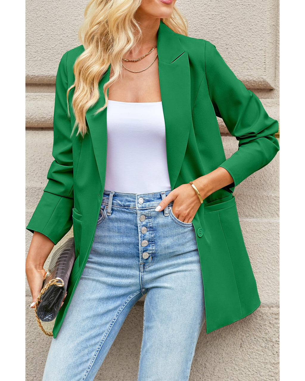 luvamia Blazers for Women Business Casual Long Blazer Jackets Dressy Work Professional Office Outfits Lapel Pockets