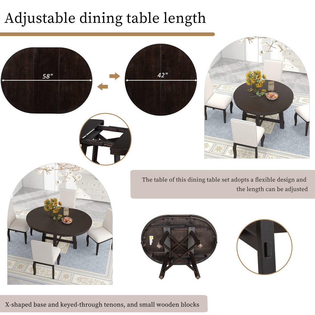 LUMISOL Round Dining Table for 4-6 People, 41"-57" Extendable Kitchen Table with 16" Removable Leaf for Small Places, Kitchen, Dining Room, Espresso