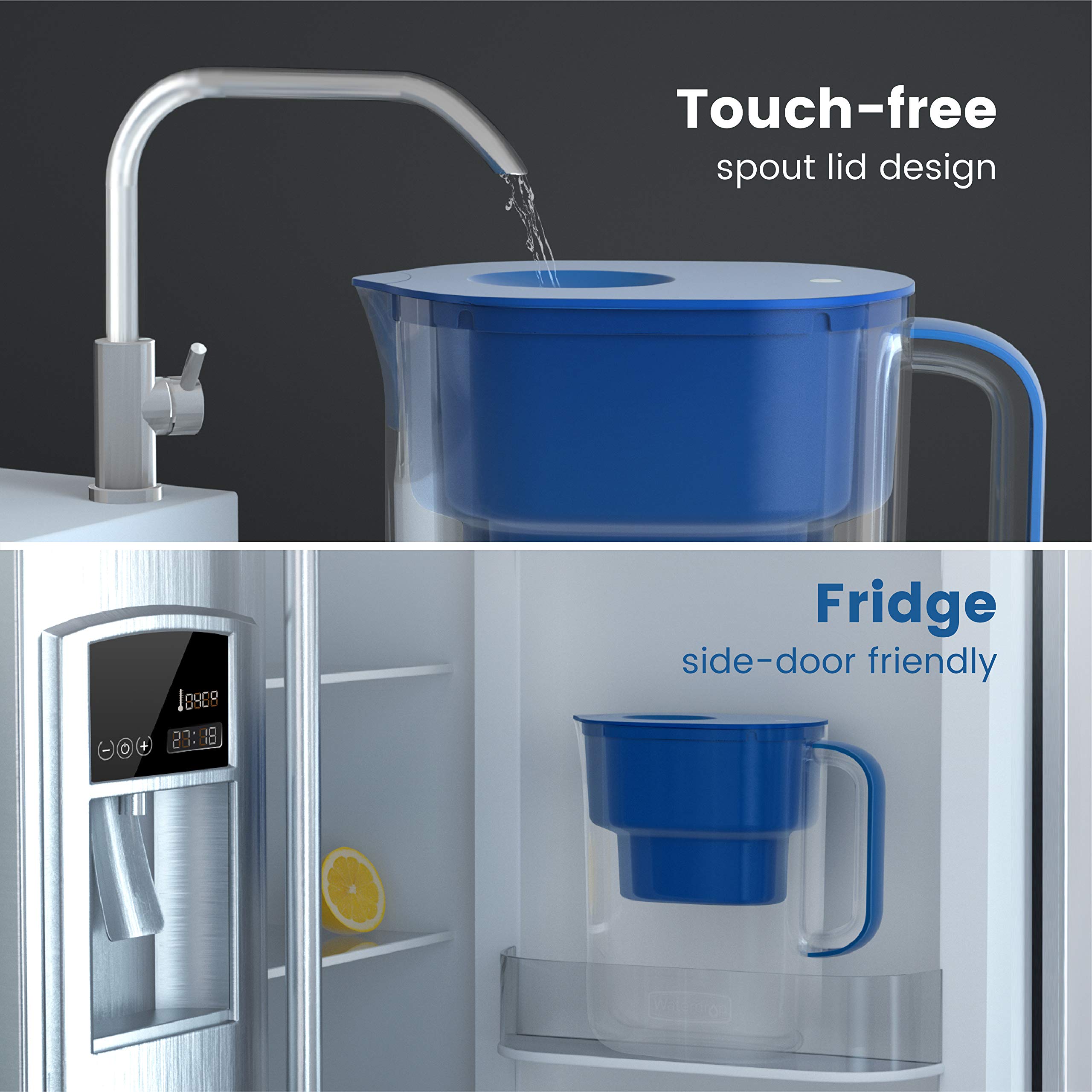Waterdrop PT-07B Water Filter Pitcher, 10-Cup, NSF Certified Water Filter Pitcher, 200-Gallon Long-Life Filter, Reduces PFOA/PFOS and Chlorine, 5X Longer Filter Life, Blue