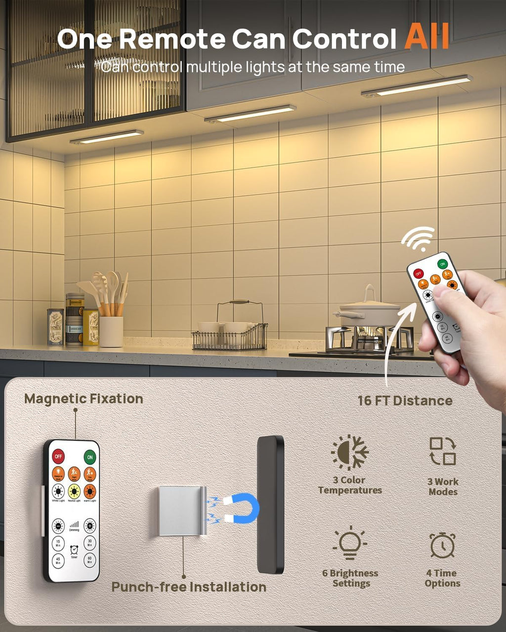 9" Under Cabinet Lights Wireless, Motion Sensor Light Indoor with Remote, LED Rechargeable Closet Light, 3 Color Temps, Dimmable, Magnetic, Under Counter Lights for Kitchen, Stairs, Pantry, Hallway