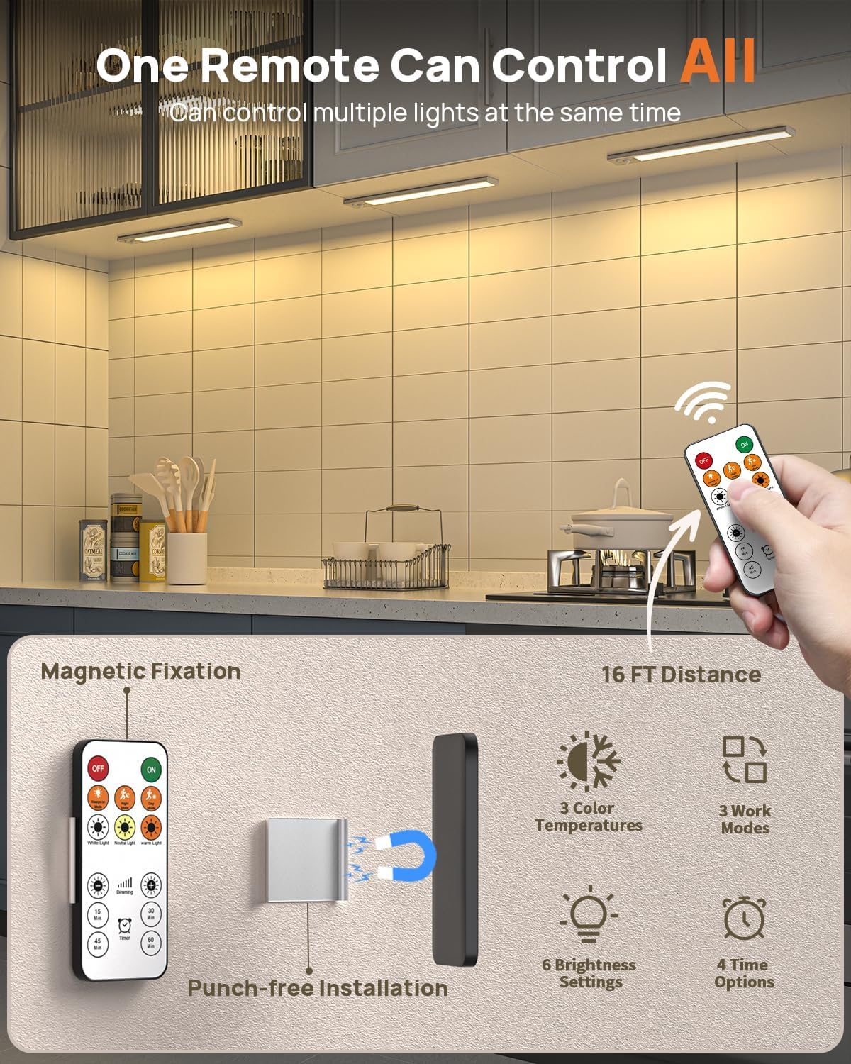 9" Under Cabinet Lights Wireless, Motion Sensor Light Indoor with Remote, LED Rechargeable Closet Light, 3 Color Temps, Dimmable, Magnetic, Under Counter Lights for Kitchen, Stairs, Pantry, Hallway
