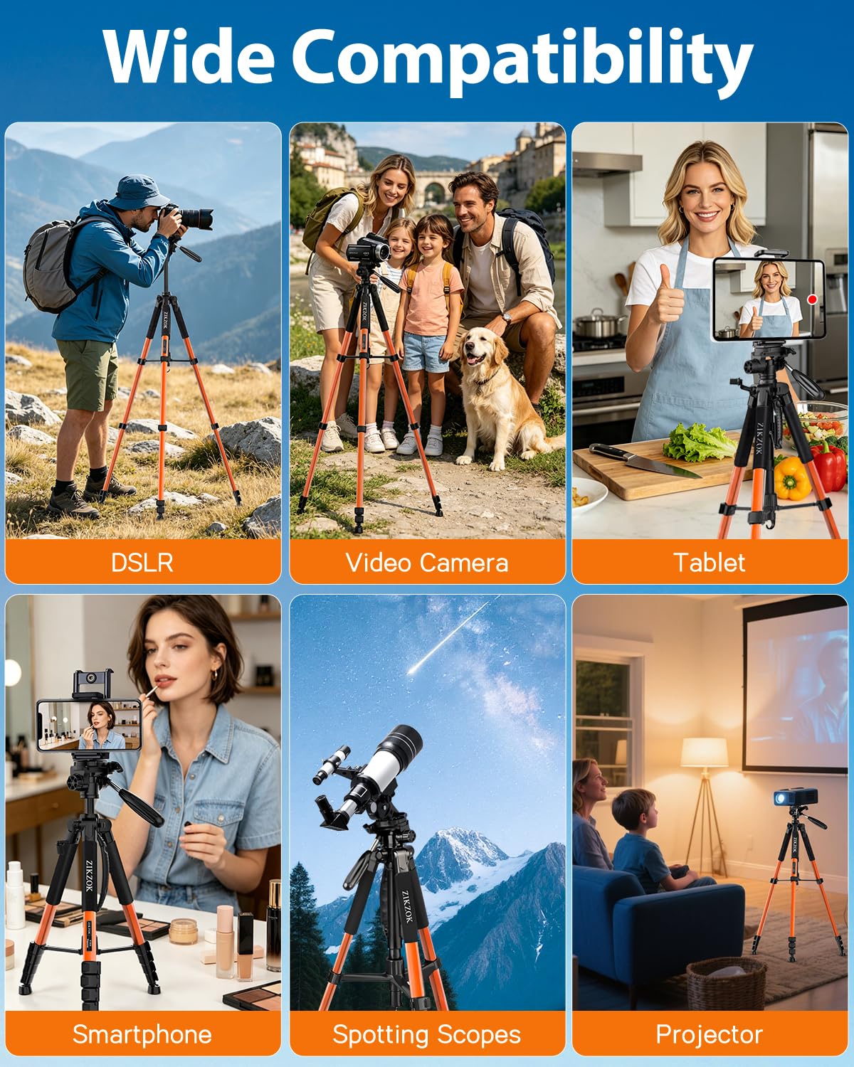 75" Camera Tripod, Aluminum Heavy Duty Camera Stand for ipad Phone, Travel Tripod with/Carry Bag/Phone Tablet Holder, Compatible with Canon Nikon Sony DSLR, Spotting Scopes, Max Load 15 Lb(Black)