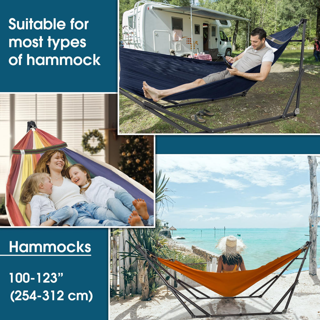 Tranquillo Unity Adjustable Hammock Stand, Hammocks Stands for The Garden, 800 lbs Capacity Steel Double Hammock Stand for 2 Persons, Premium Pre-Assembled Stand (Steel, Aegean)
