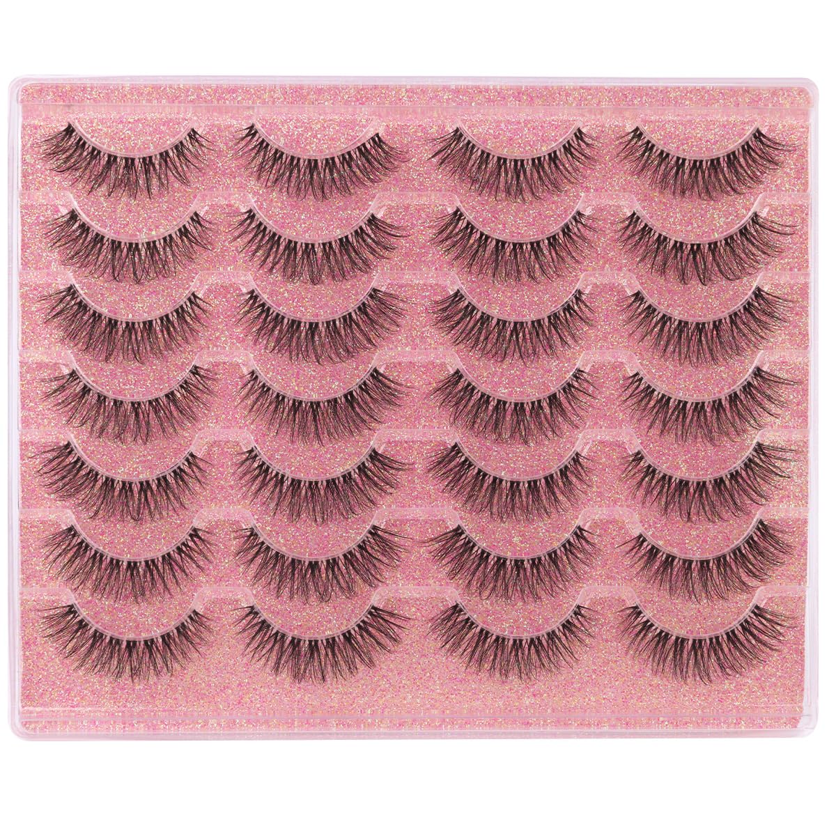 False Lashes Natural Look Wispy Eyelashes Manga Korean Spiky 16mm Short Faux Mink Eyelashes Cat Eye Natural Fake Eyelashes Strip Lashes Pack 14 Pairs