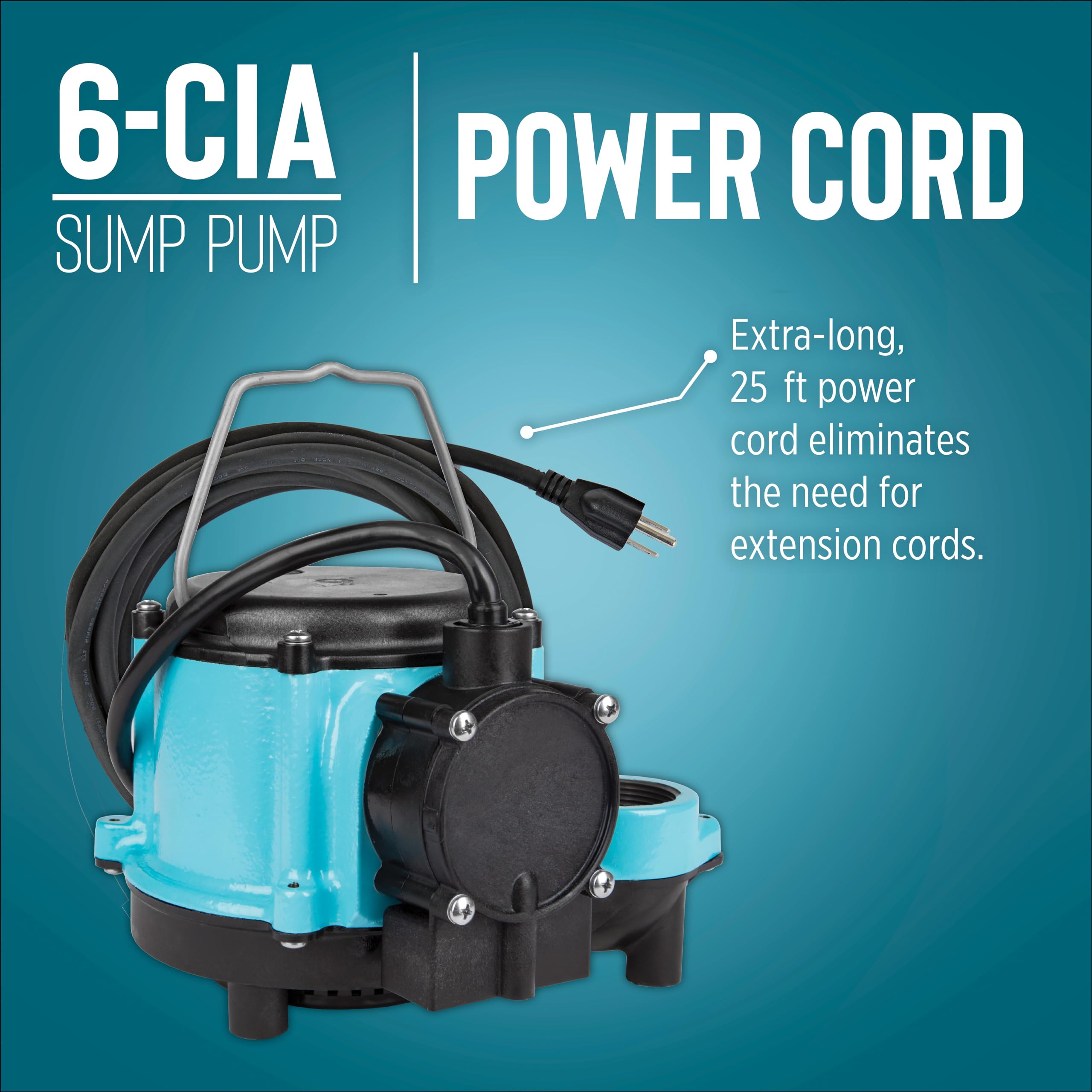 Little Giant 6-CIA 115 Volt, 1/3 HP, 2760 GPH Cast Iron Automatic Submersible Sump Pump with Integral Diaphragm Switch for Sump Systems, 10-Ft. Cord, Blue, 506158