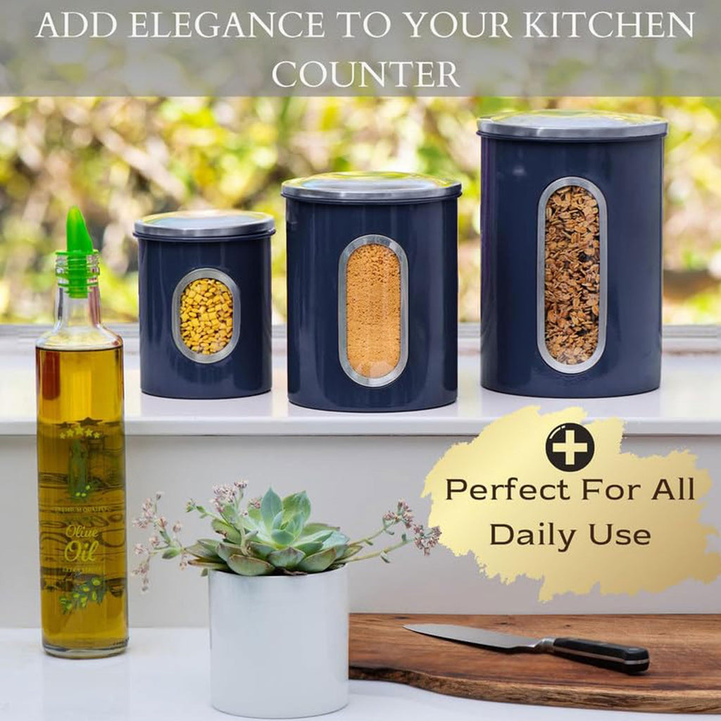 Mixpresso 3-Piece Aqua Blue Canisters Sets For The Kitchen, Airtight Canister Set With See Through Window, Storage Jars for Coffee Container, Tea Organizer & Sugar Canister, Kitchen Canisters