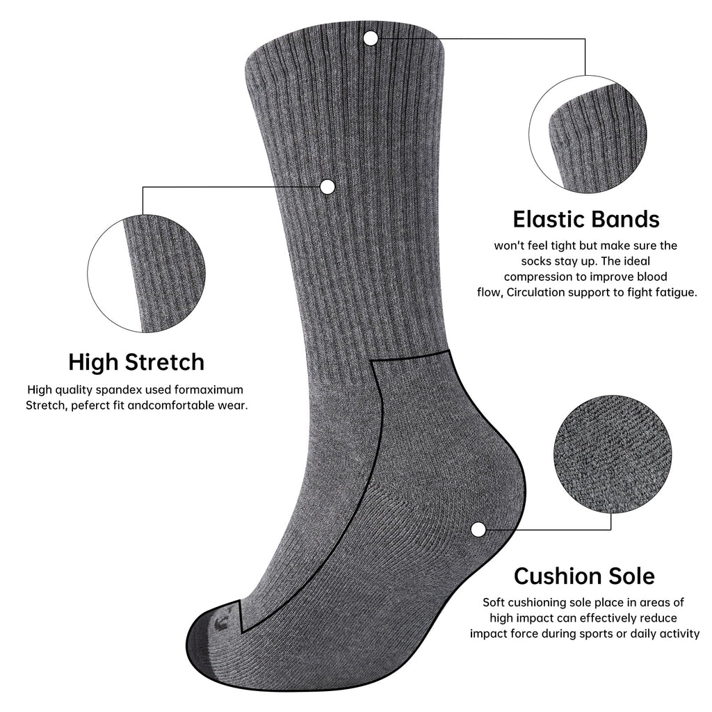 Monxiery Mens Cotton Moisture Wicking Cushioned Crew Socks, Athletic Performance Work socks