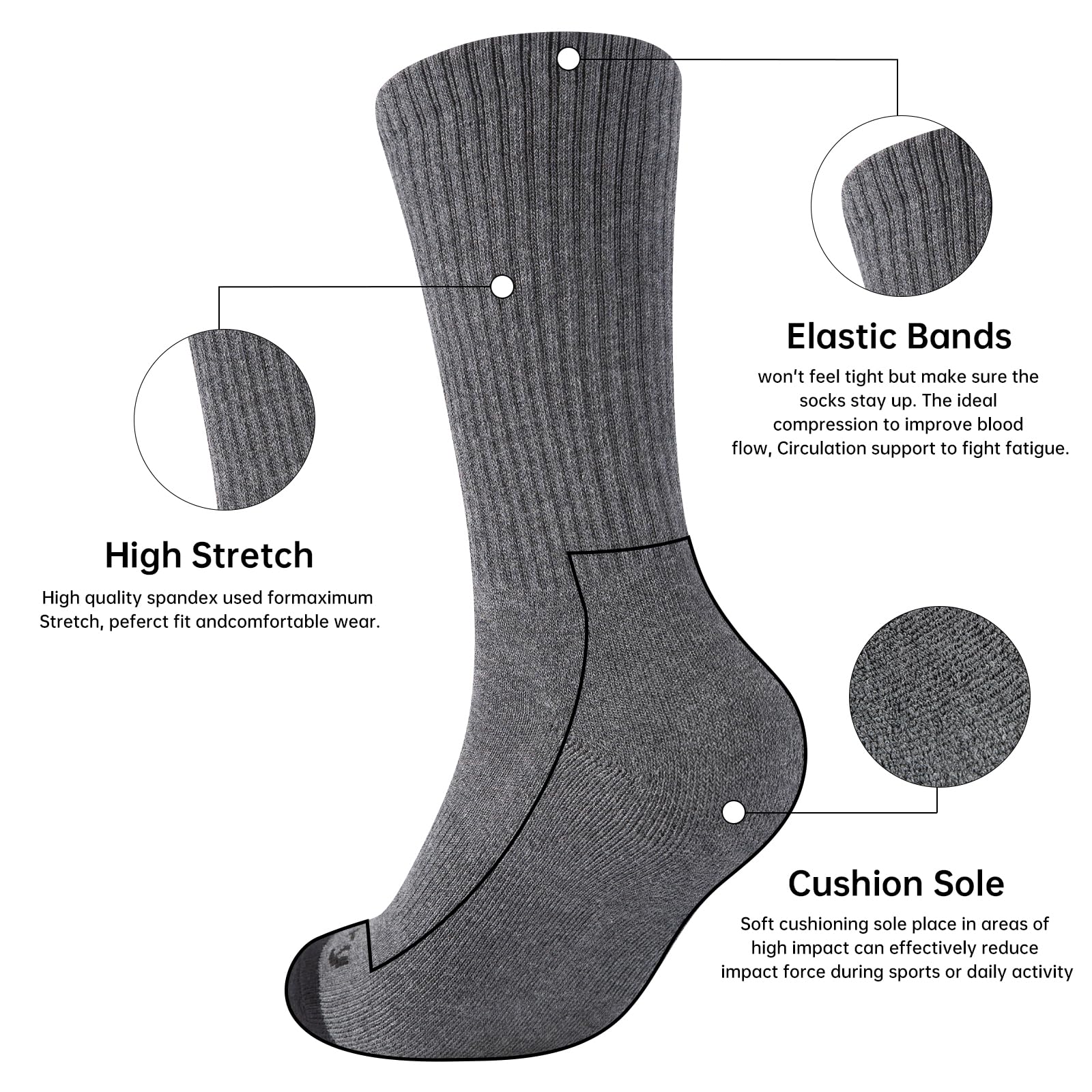 Monxiery Mens Cotton Moisture Wicking Cushioned Crew Socks, Athletic Performance Work socks