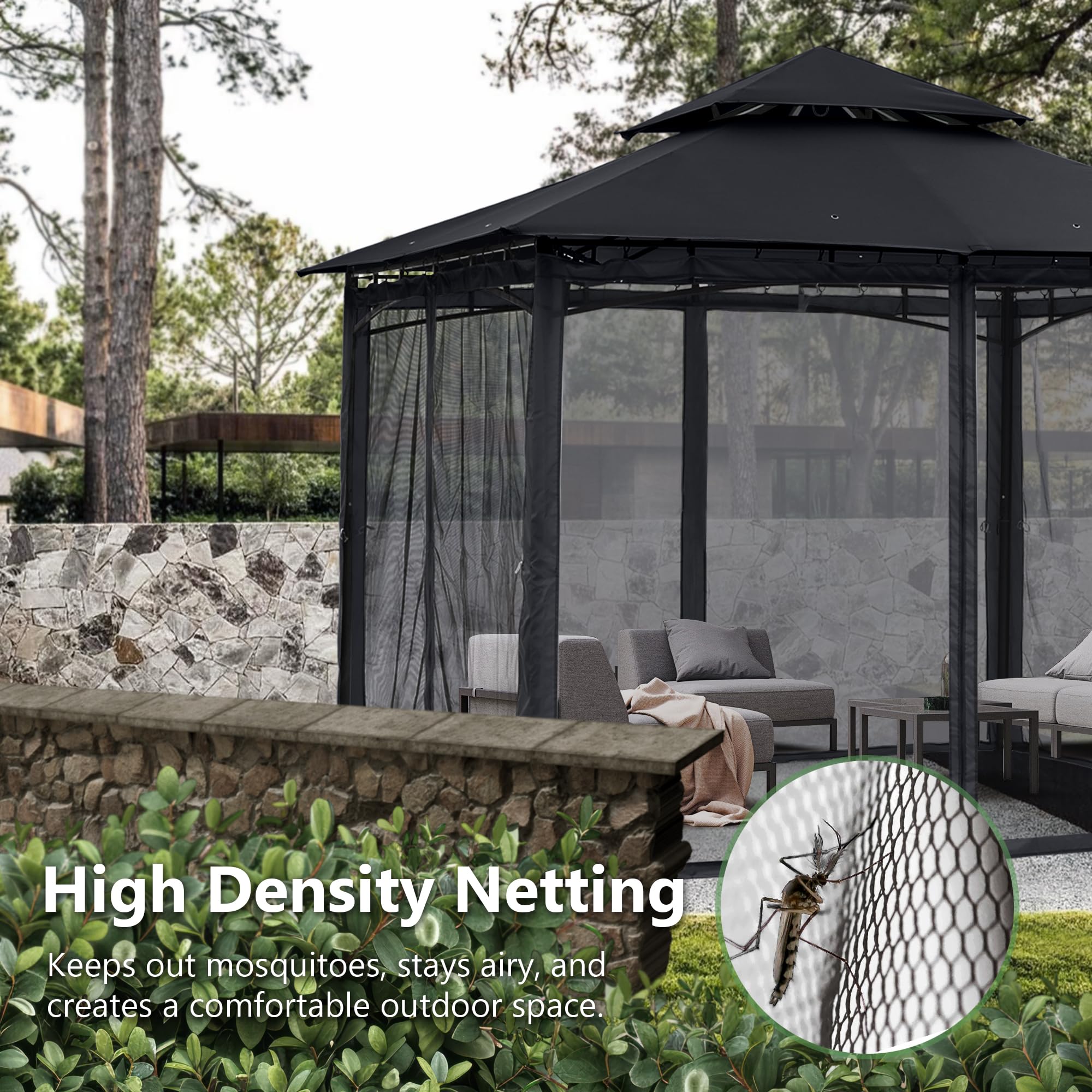 MASTERCANOPY Outdoor Garden Gazebo for Patios with Stable Steel Frame and Netting Walls (9x9,Beige)
