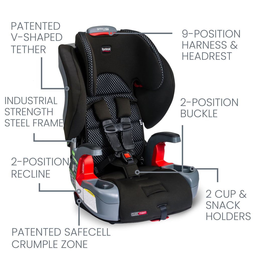 Britax Grow with You ClickTight Harness-2-Booster Car Seat, 2-in-1 High Back Booster, Black Contour