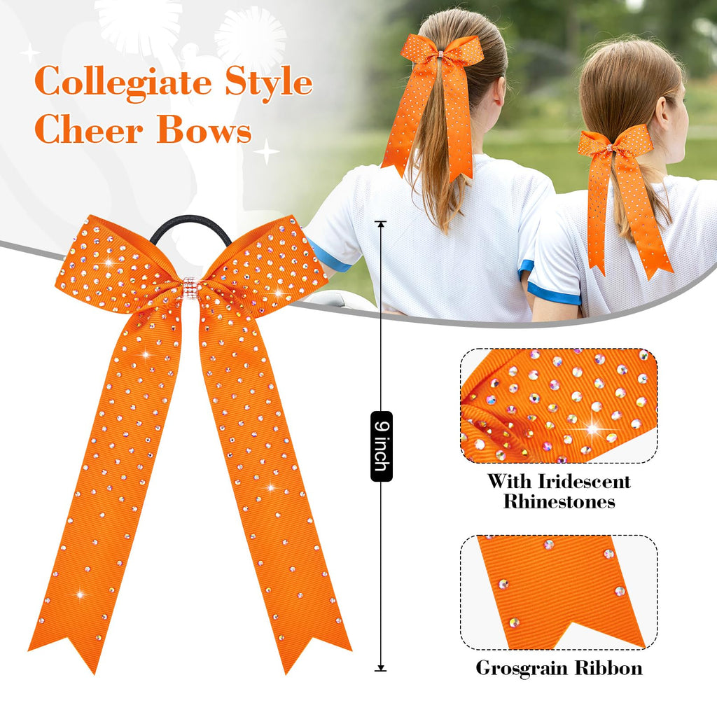DEEKA 12 Count Collegiate Style Cheer Bows, Forest Green with Rhinestones, Handmade Bows for Girls Teens Cheerleader Sports
