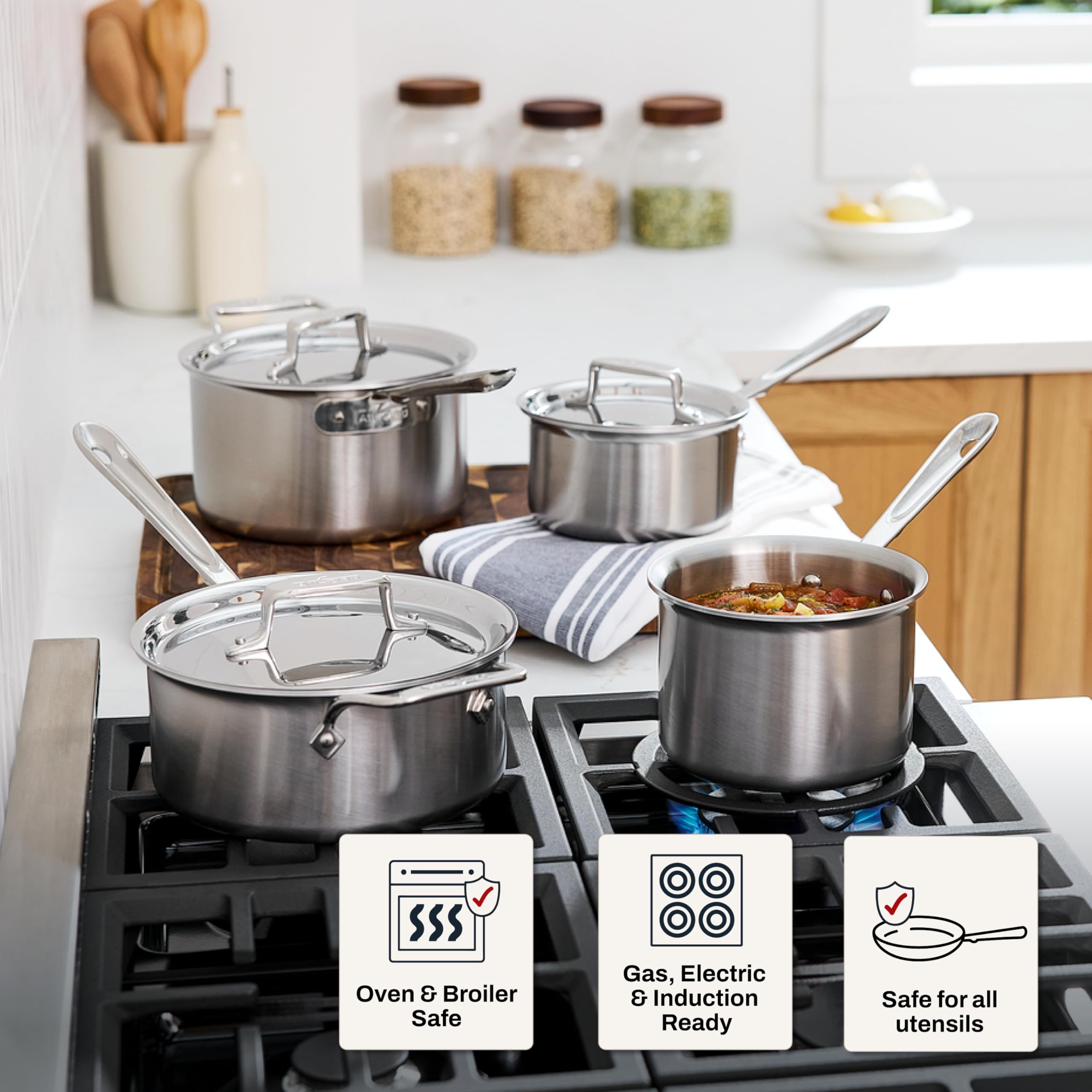All-Clad D5 5-Ply Brushed Stainless Steel Sauce Pan 1.5 Quart Induction Oven Broiler Safe 600F Pots and Pans, Cookware Silver