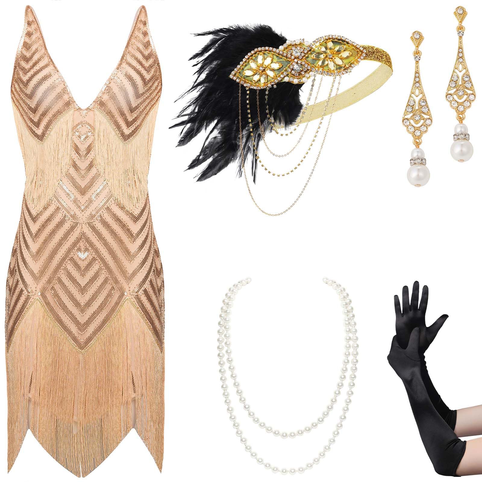 BABEYOND Women's 1920s Flapper Dress V Neck Slip Dress Roaring 20s Great Gatsby Dress for Party