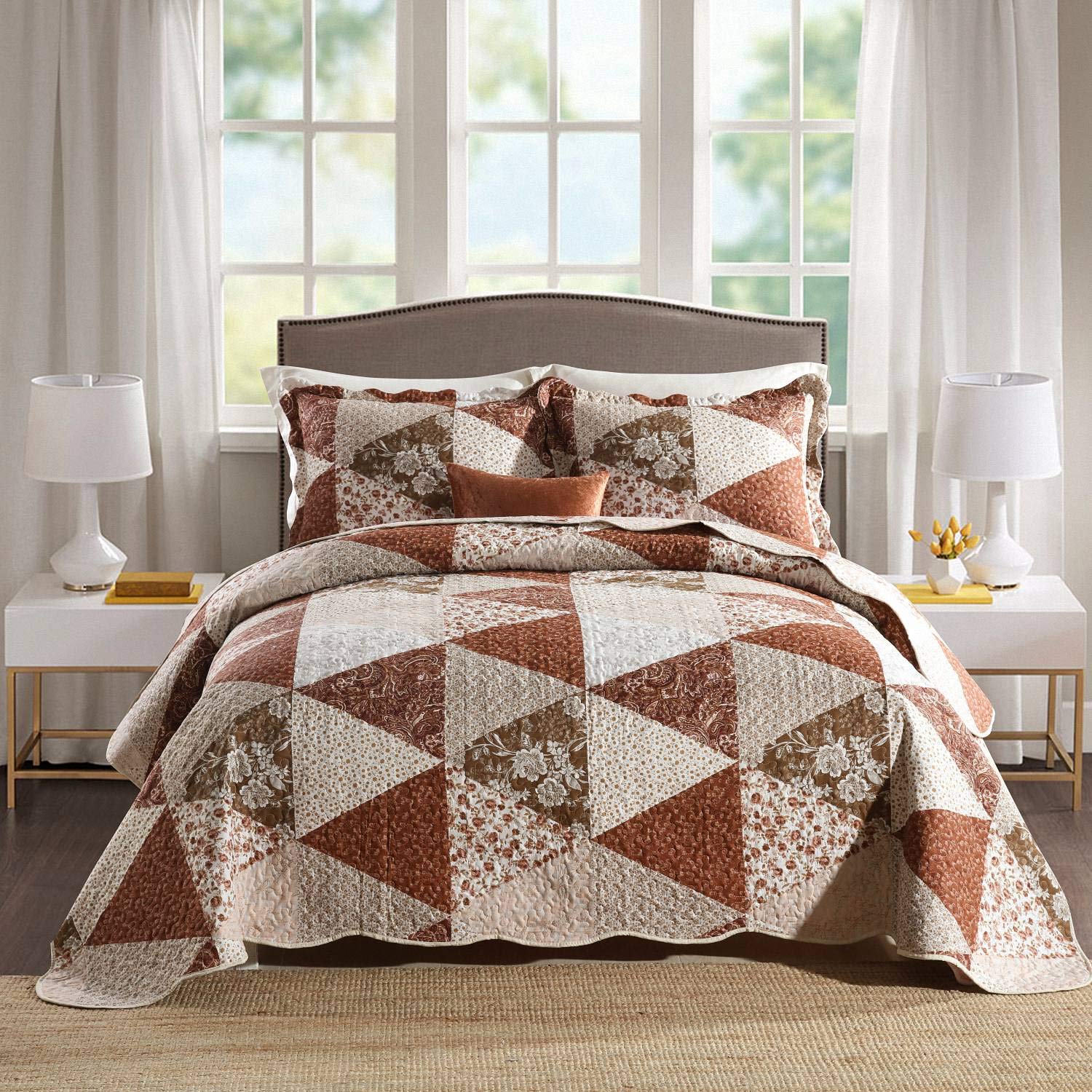 HoneiLife Quilt Sets Twin Size - 2 Piece Microfiber Quilts Reversible Bedspreads Patchwork Coverlets Floral Bedding Set All Season Quilts with Blue and White Porcelain Pattern