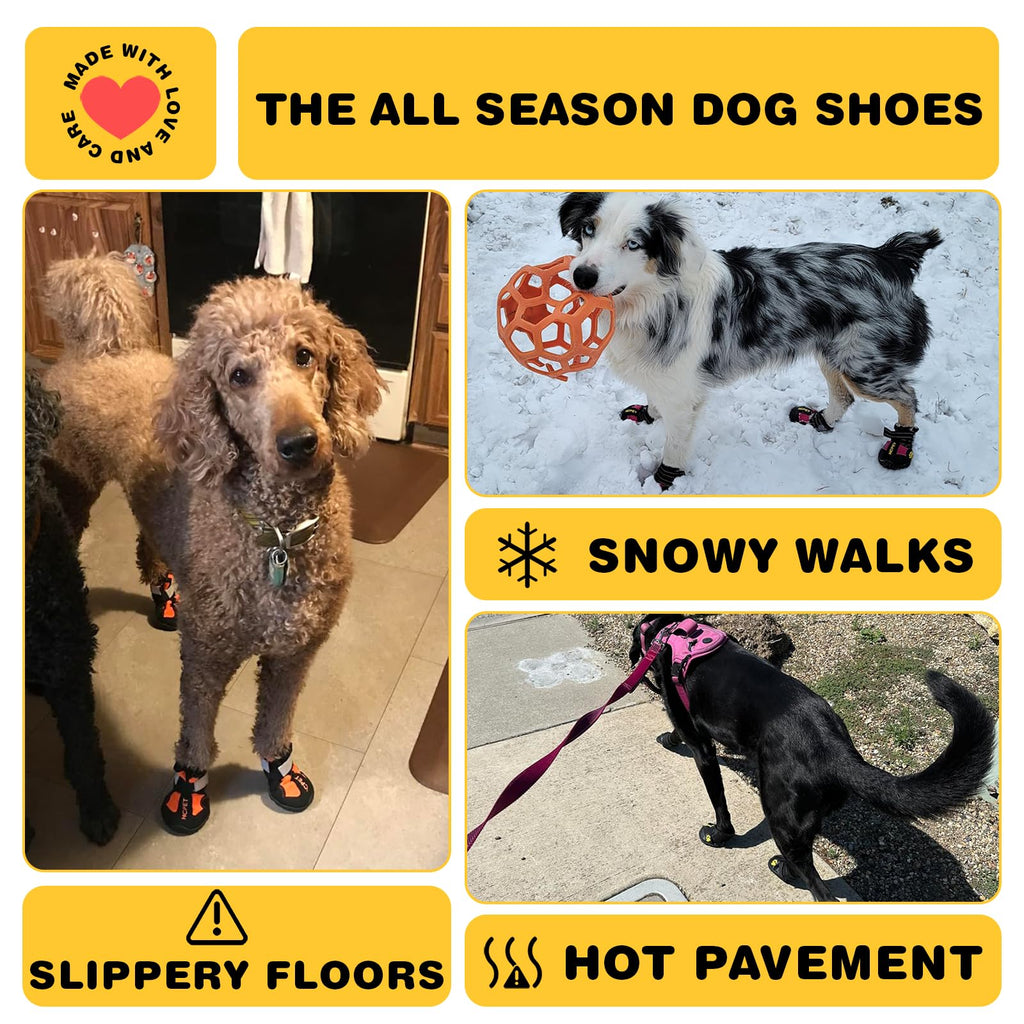 Hcpet Dog Boots, Dog Shoes for Large Dogs, Medium Dog Boots & Paw Protectors, Anti-Slip Dog Booties for Hot Pavement Winter Snow Hiking with Reflective Straps Black Size 1