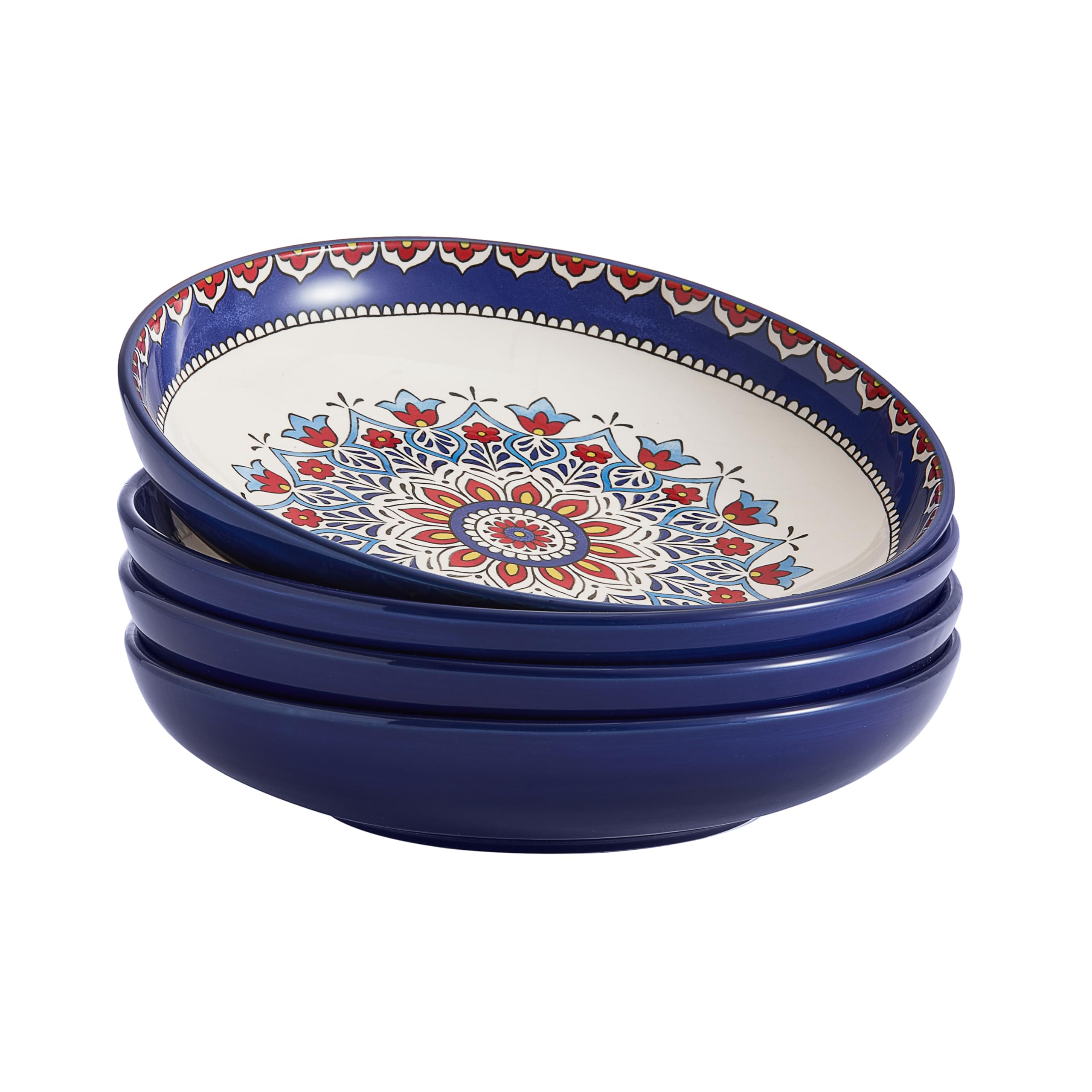 Bico Blue Talavera Pasta Bowls, 35oz Salad Bowl Set of 4, Large Ceramic Serving Dinner Bowls for Soup and Cereal, Microwave and Dishwasher Safe, Gift for Housewarming and Thanksgiving
