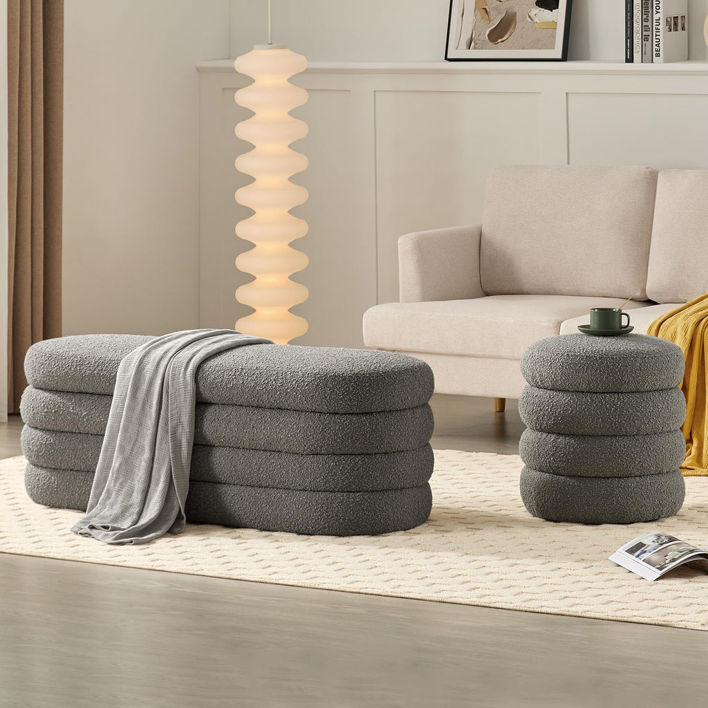 Busaurus Storage Ottoman Bench 49.2 Inch Upholstered Fabric Storage Bench for Bedroom End of Bed Aesthetic Large Oval Ottoman for Living Room Entryway (Black)