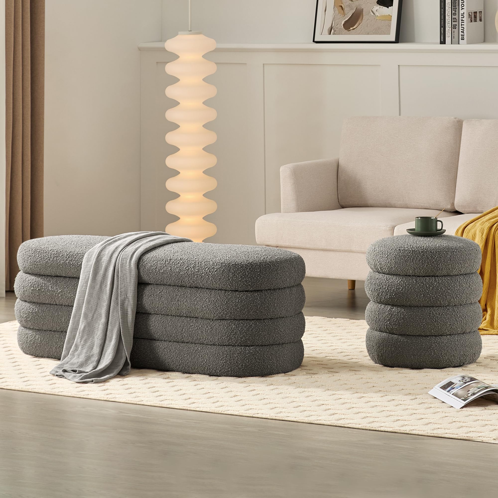 Busaurus Storage Ottoman Bench 49.2 Inch Upholstered Fabric Storage Bench for Bedroom End of Bed Aesthetic Large Oval Ottoman for Living Room Entryway (Black)