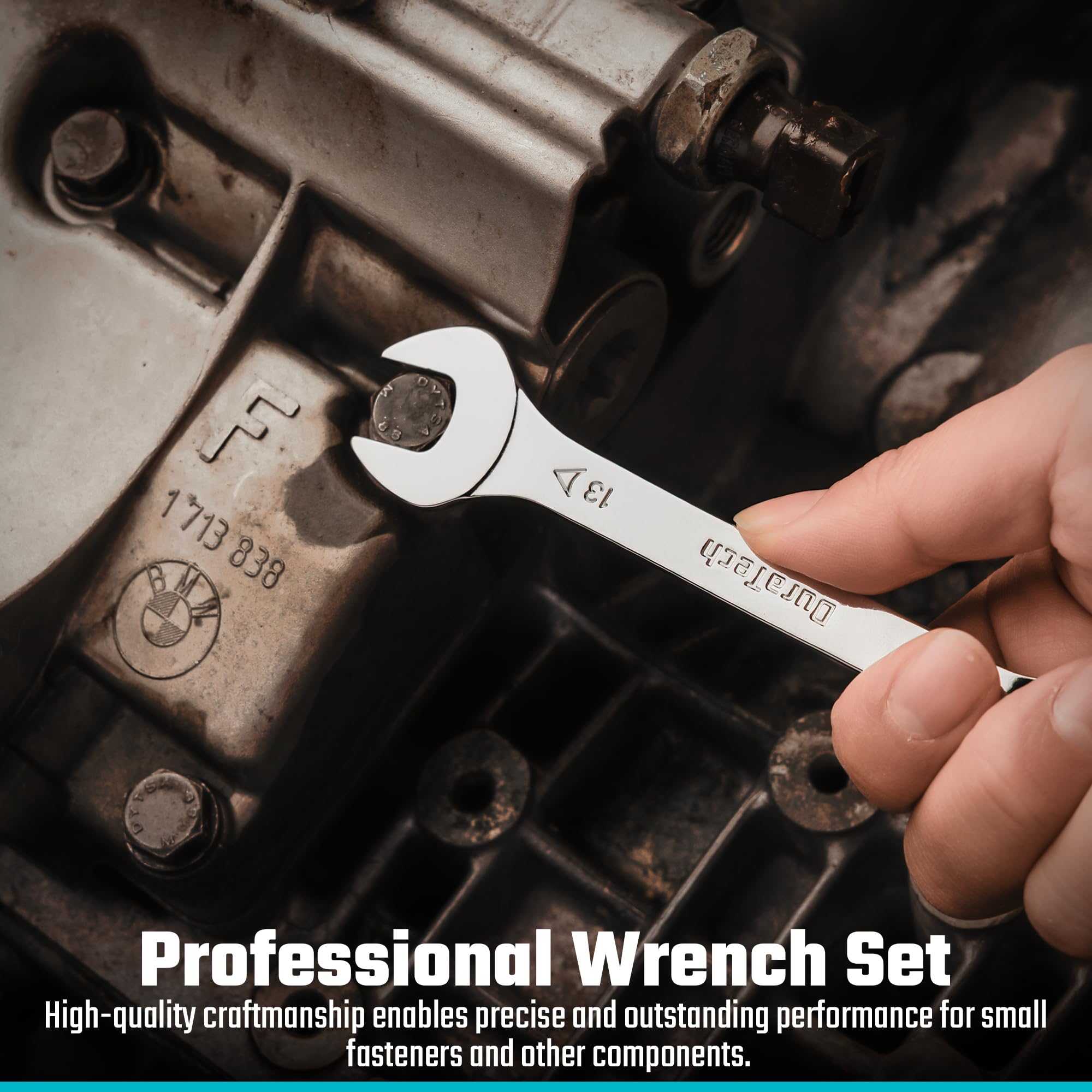 DURATECH Super-thin Open End Wrench Set, SAE(5/16" to 1-1/16") & Metric(5.5mm to 27mm), 16-Piece, Slim Spanner Wrench Set with EVA Tray Storage