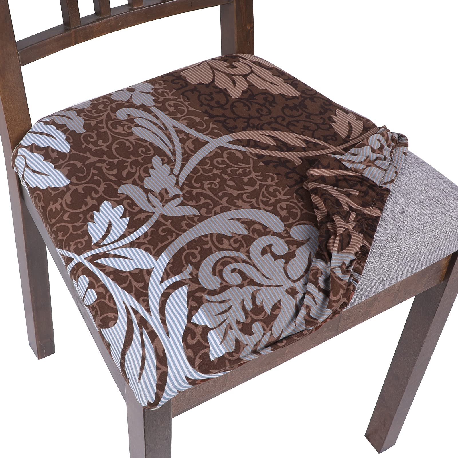 SearchI Seat Covers for Dining Room Chairs Stretch Printed Chair Seat Covers Set of 2, Removable Washable Upholstered Chair Seat Protector Cushion Slipcovers for Kitchen, Office(Ball Flower)