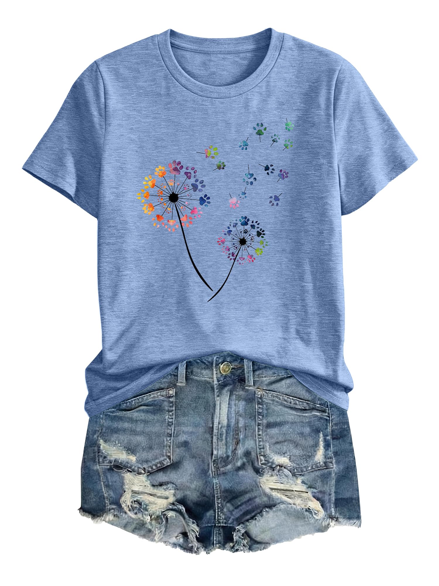 Anbech Womens Dandelion Graphic T-Shirts Teen Girls Cute Sunflower Print Casual Tee Tops