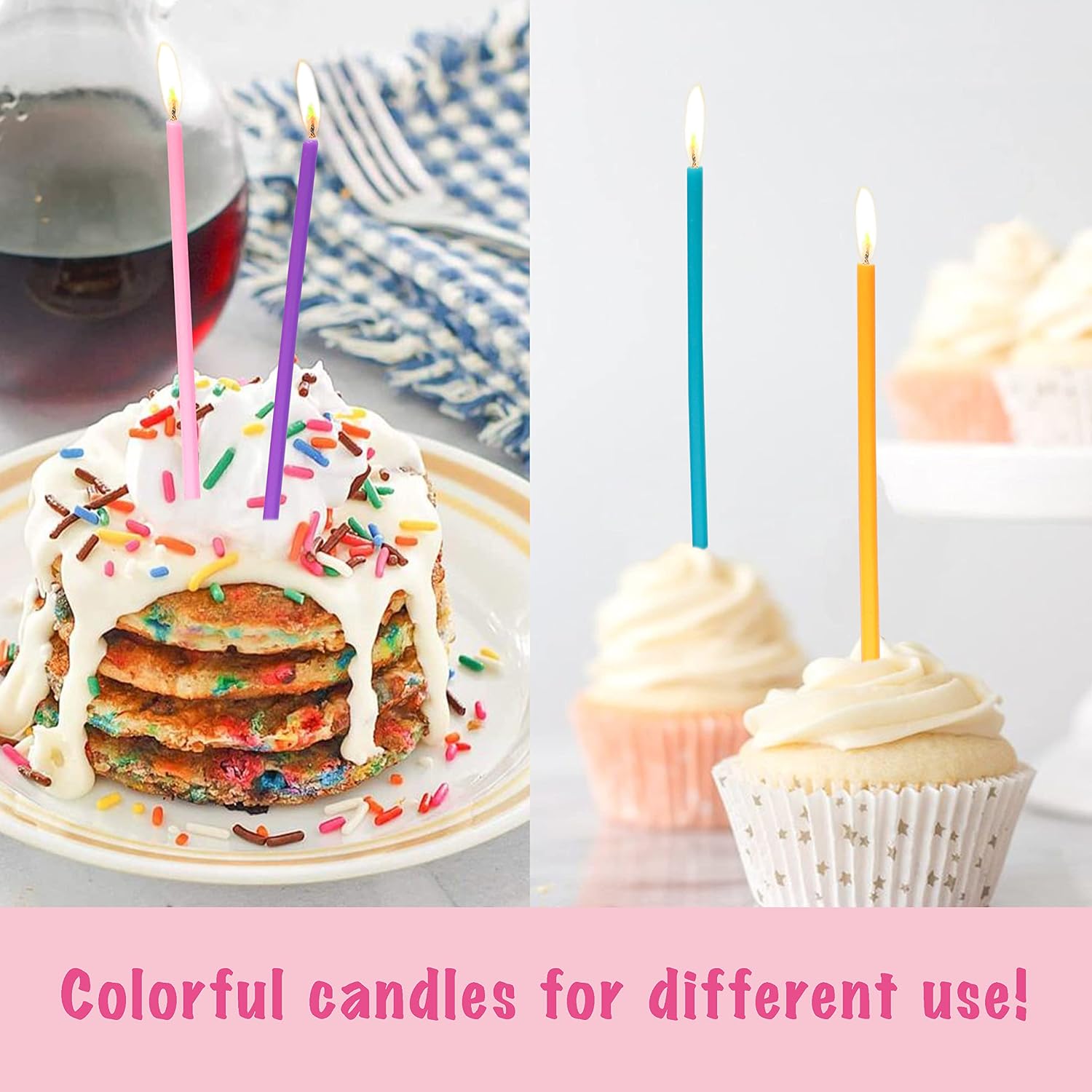 40-Count Rainbow Birthday Candles, Tall Thin Birthday Cake Candles Set, Rainbow Cupcake/Cake Decorations