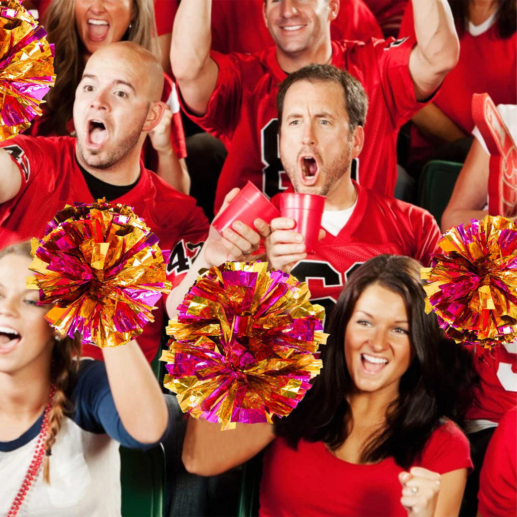 4Pcs Metallic Cheerleading Pom Poms, Creatiee 2 Pair Cheerleader Cheering Squad Pompoms for School Sports Dance Games Team Spirit Cheer