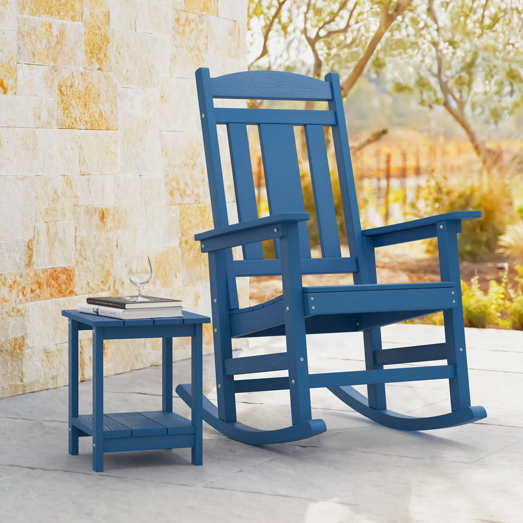 LUE BONA Rocking Chair Outdoor, Weather Resistant HDPS Plastic Rocker Chairs, 350lb Heavy Duty, Oversized Porch Rocker for Adult, High Back Smooth Rocking Chairs for Outdoor & Indoor, Aruba Blue