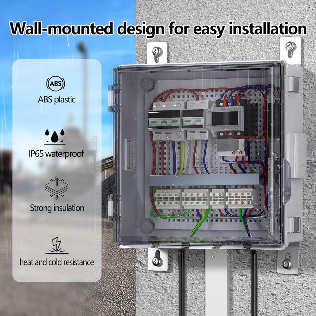 ABS Electrical Junction Box, Ventilated Design, Cable Grommets, IP65 Waterproof Enclosure, Indoor/Outdoor Use with Mounting Panel. (Clear Cover, 8.7"x6.7"x4.3")