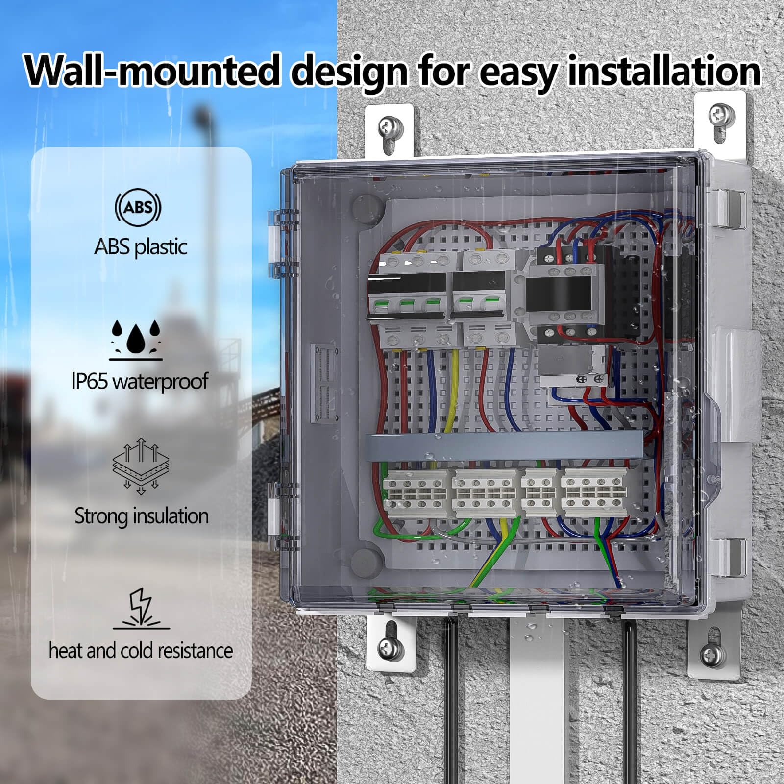 ABS Electrical Junction Box, Ventilated Design, Cable Grommets, IP65 Waterproof Enclosure, Indoor/Outdoor Use with Mounting Panel. (Clear Cover, 8.7"x6.7"x4.3")