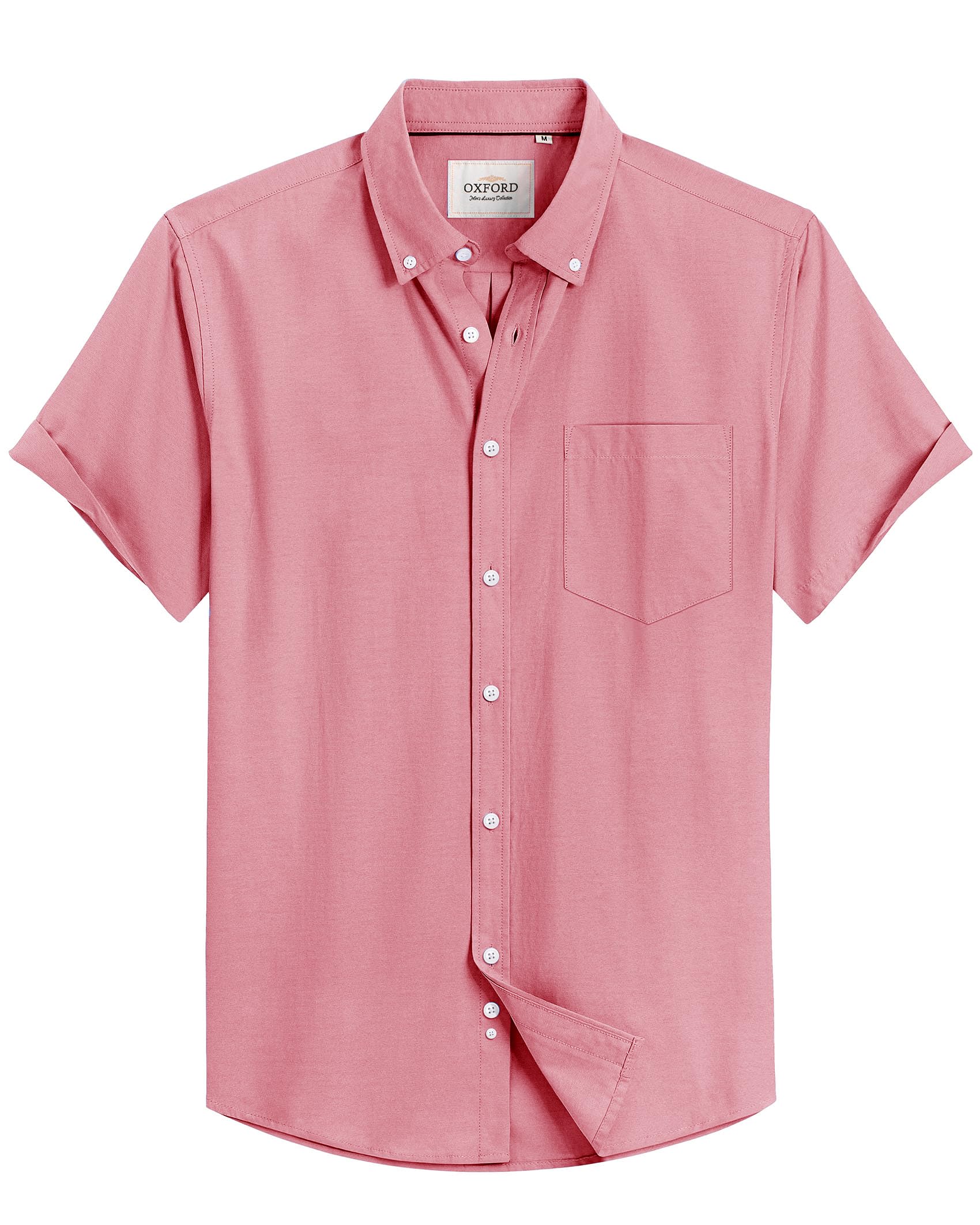 Alimens & Gentle Men's Short Sleeve Oxford Shirt Regular Fit Button Down Collar Shirts with Pocket