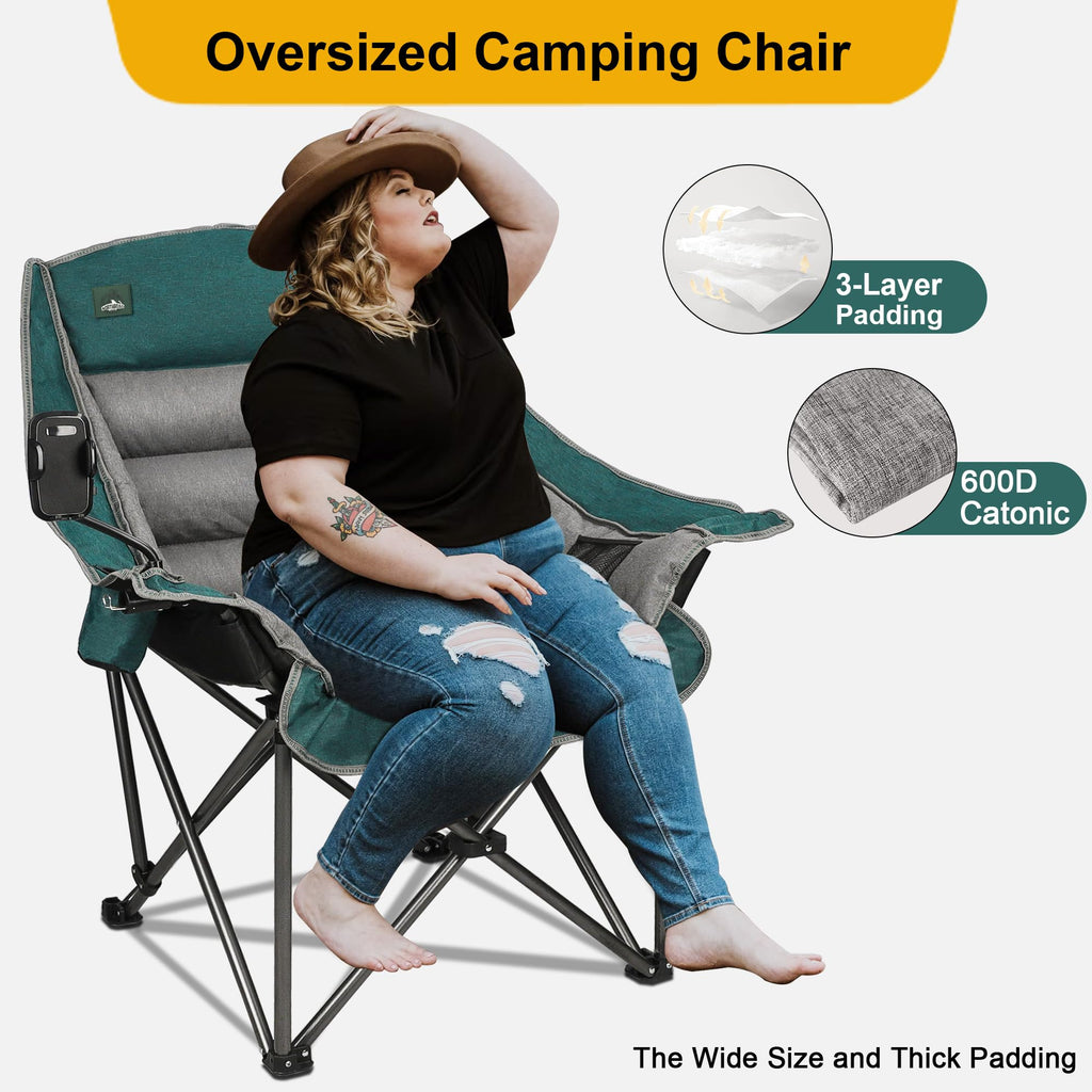 Northroad Oversized XL Padded Camping Chair w/Cell Phone Holder, Large Camp Chair, Foldable Lawn Chair w/Cup Holder,Carry Bag for Outdoor Hiking, Picnics, Heavy-Duty 400-lbs Capacity, Moca