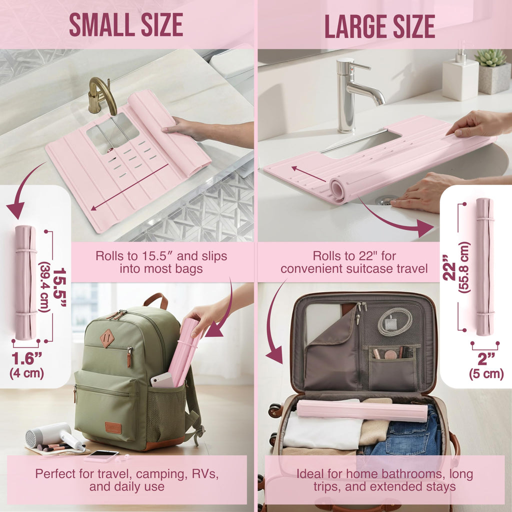 Maplefield Bathroom Sink Cover for Counter Space, Heat Resistant Silicone Sink Mat for Your Beauty Routine, Small Bathroom Space Saver Sink Cover for Makeup (Beige Large, 22" x 15" x 2" Inches)