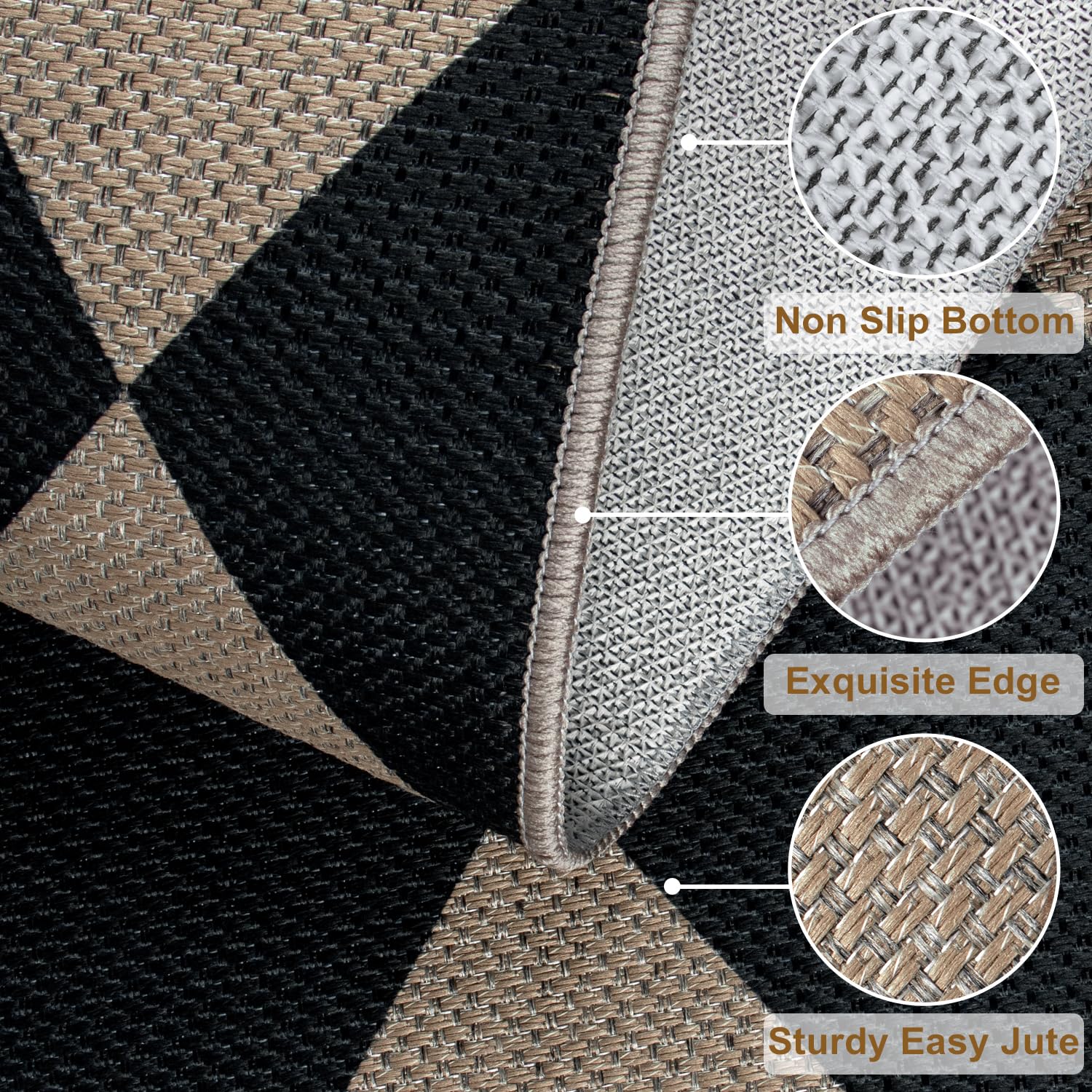 Rugalia Easy Jute Checkered Entryway Rug, 2x3 Black Modern Indoor Outdoor Doormat, Washable Non-Slip Neutral Small Kitchen Rug Farmhouse Diamond Throw Rugs for Entrance Bedroom Bathroom