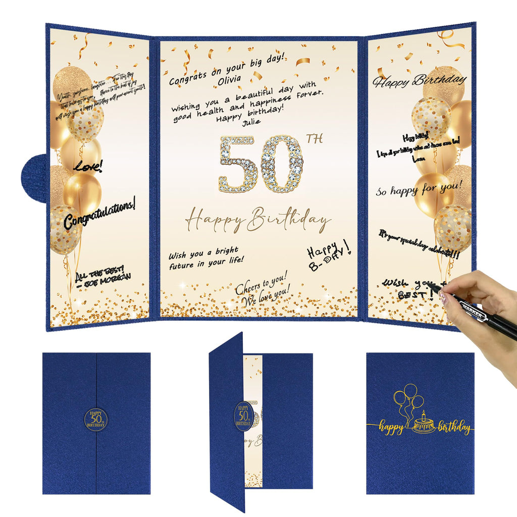 DARUNAXY Rose Gold 50th Birthday Party Decorations for Women, Happy 50th Birthday Alternative Signature Guest Book Black Pink 50 Birthday Signing Card Board Party Supplies Cheers to 50 Years Old Gift