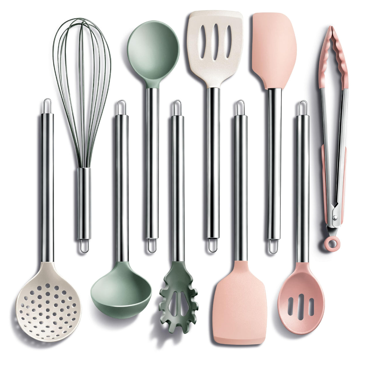 COOK WITH COLOR Silicone Cooking Utensils, Kitchen Utensil Set, Easy to Clean Silicone Kitchen Utensils, Cooking Utensils for Nonstick Cookware, Kitchen Gadgets Set with Holder, 10 Pieces