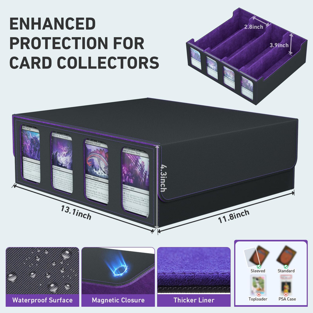 3-Row Trading Card Storage Box, Bulk Cards Case for 2400+ Mtg tcg Magic Playing Game Card Organizer, Commander Deck Box with 3 Supports & 24 Dividers