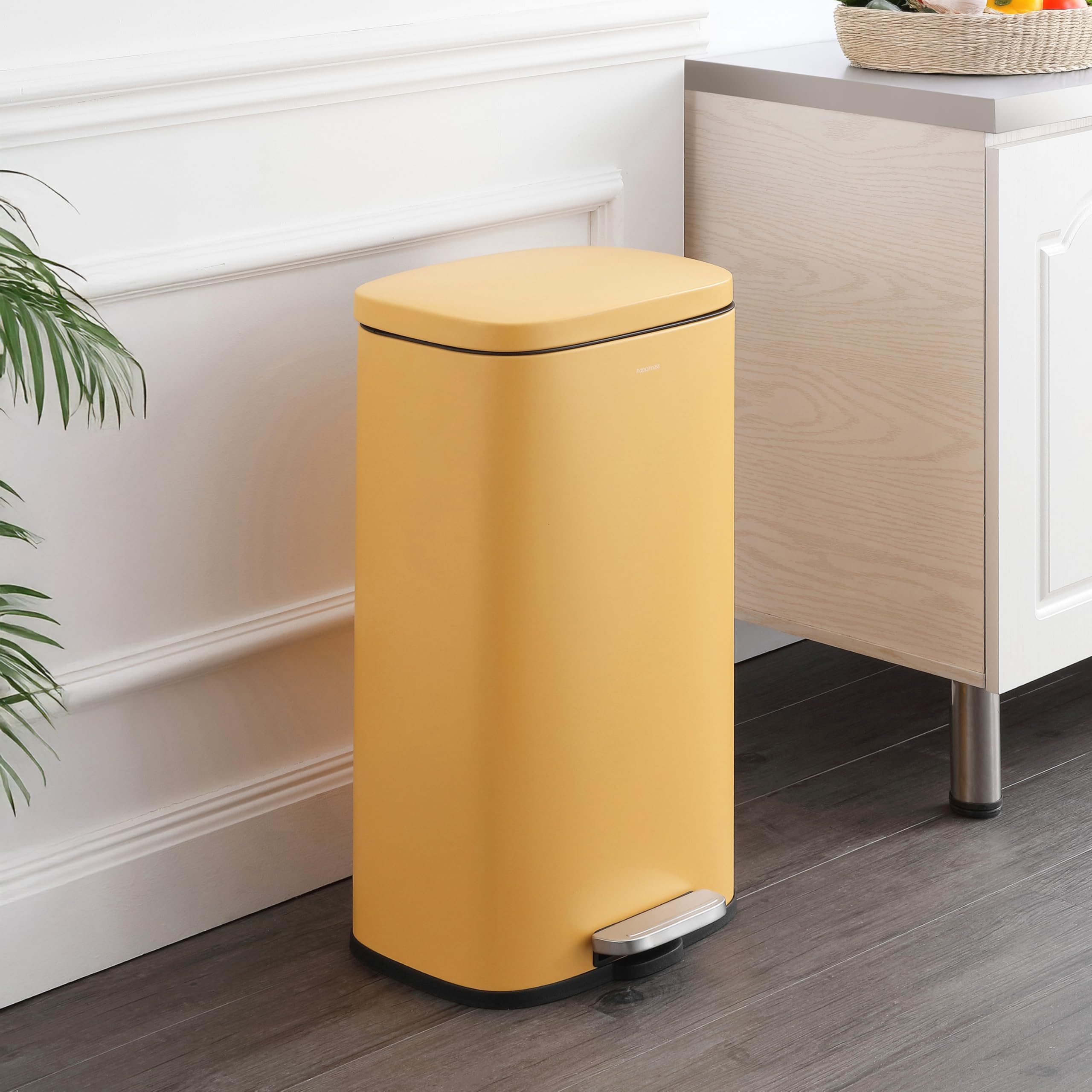 happimess HPM1011B Curtis 8-Gallon Step-Open Trash Can with Soft-Close Lid, Modern, Minimalistic, Fingerprint Proof for Home, Kitchen, Laundry Room, Office, Bedroom, Bathroom, Black