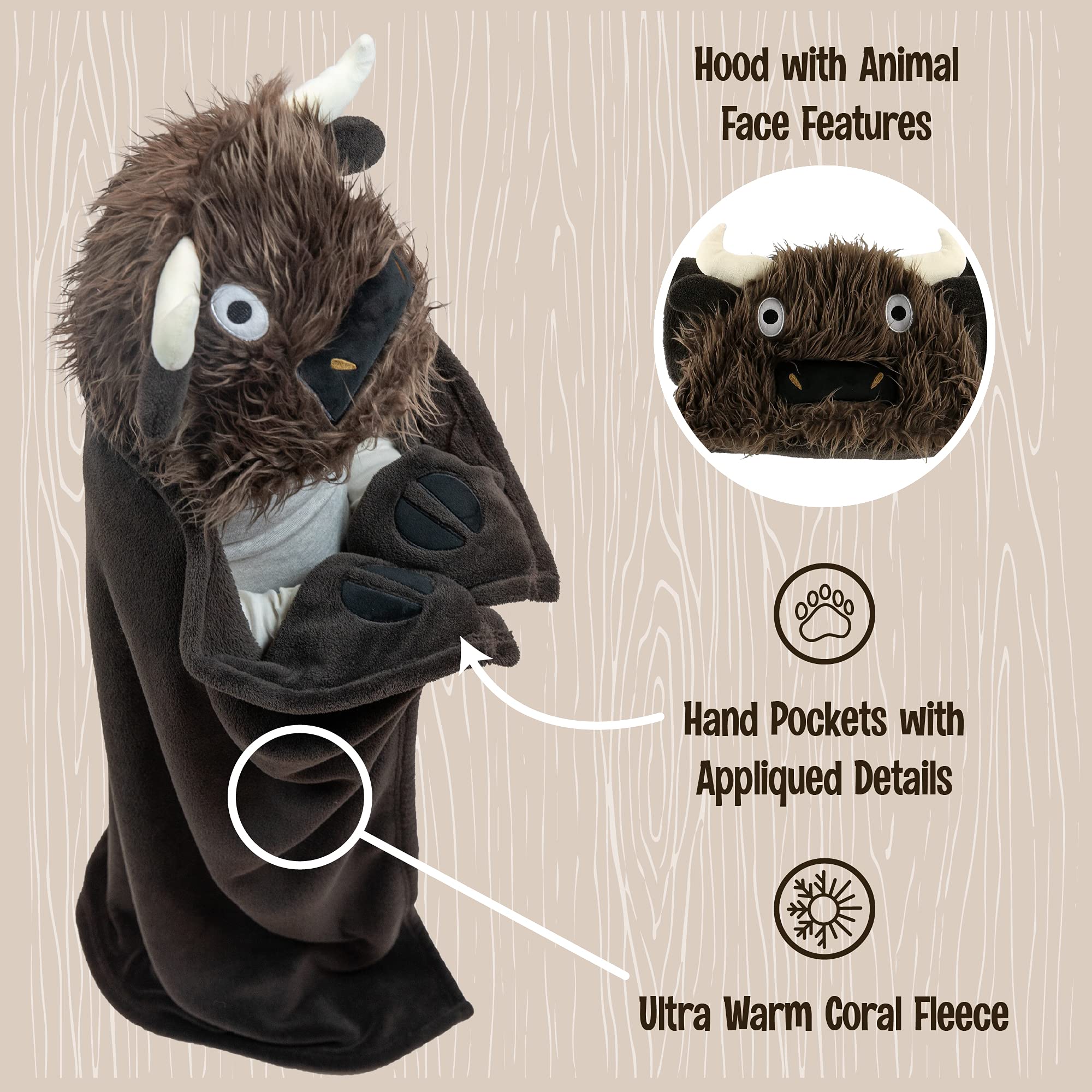 Lazy One Wearable Hooded Blanket for Kids, Animal Hooded Blanket (Bigfoot)