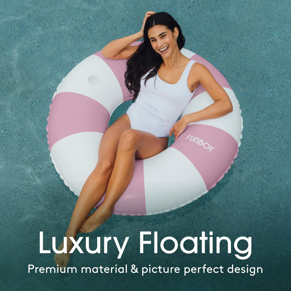 FUNBOY Giant Vintage Stripe Inflatable Tube Pool Float with Cup Holder 48" Large Pool Float for Adults Inner Tube Swimming Pool Toys Swim Rings Pool Lounger Float for Pool Party & Summer